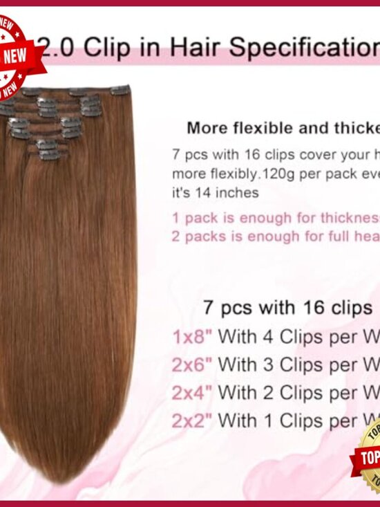 Remy Human Hair Clip-In Extensions 16 Inch 120g 7pc Double Weft main image 5